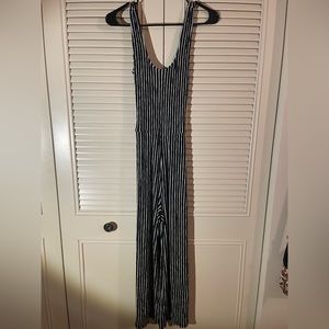 Black and White stripped jumpsuit, built in lace up belt on back